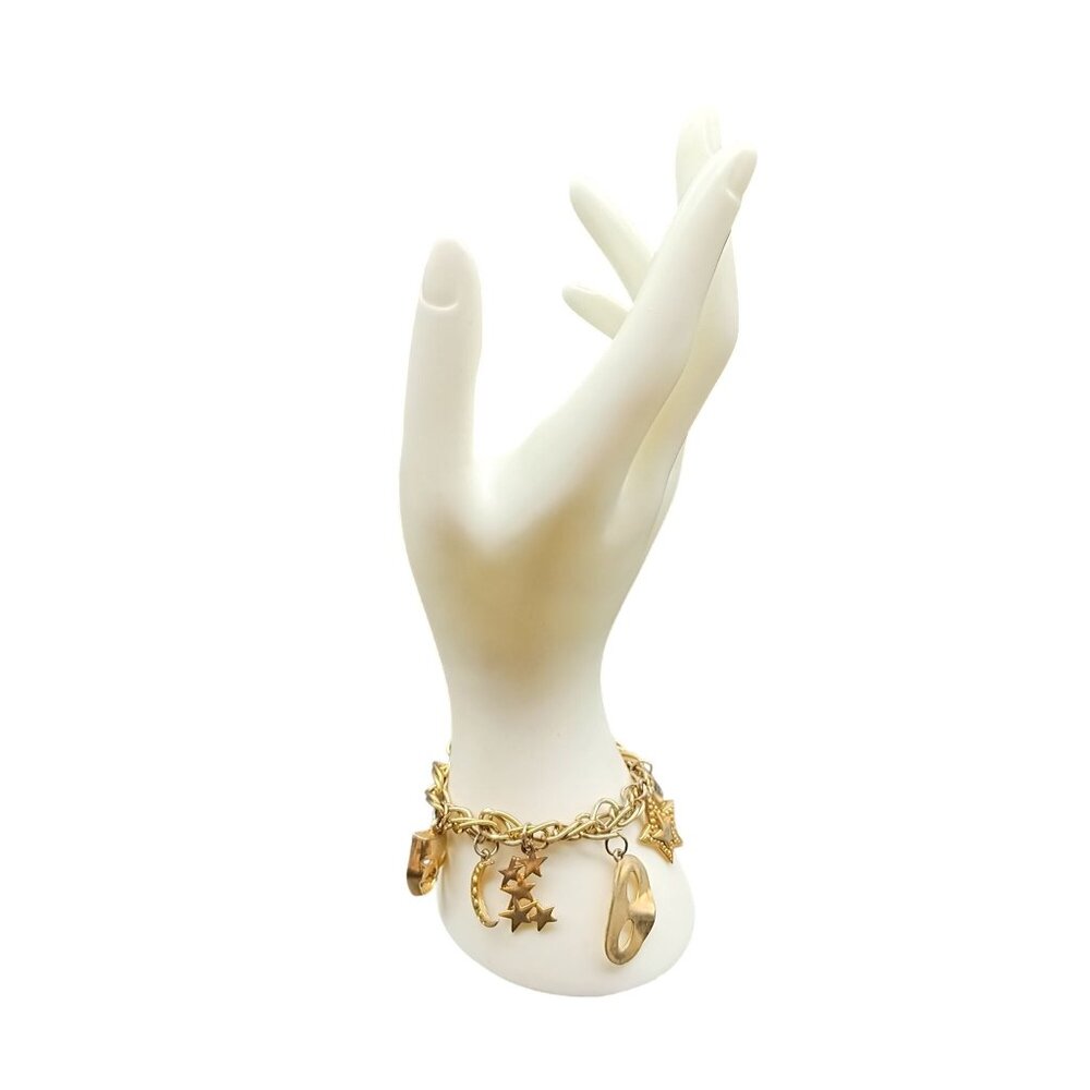 Vintage Gold-Tone Charm Bracelet with Mask & Star Charms Mardi Gras Glam